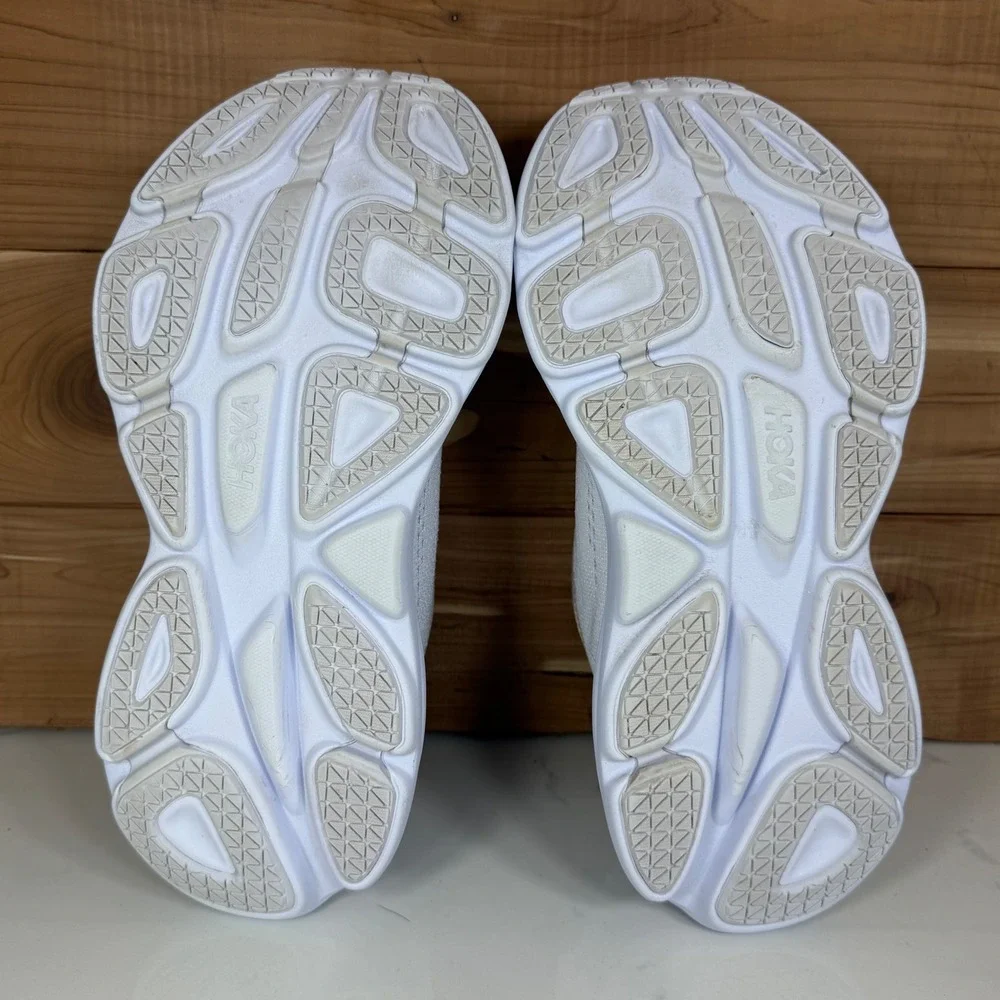 Hoka One One White Athletic Running Shoes with Subtle Gold Trim